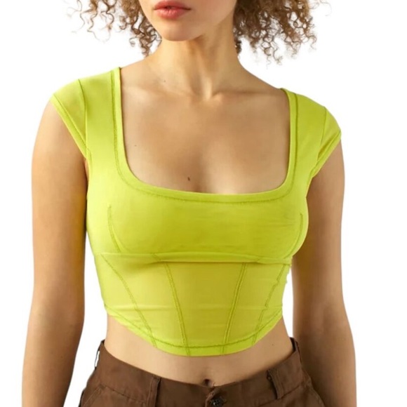 Urban Outfitters UO Nyla Mesh Light Neon Green Cropped Corset Top Size small NWT - Picture 1 of 12